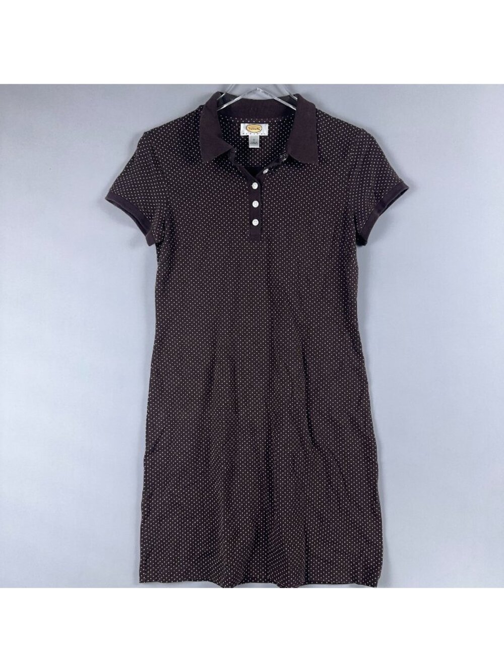 Talbots Polo Dress Size Small Petite Midi Brown Polka Dot Short Sleeve
